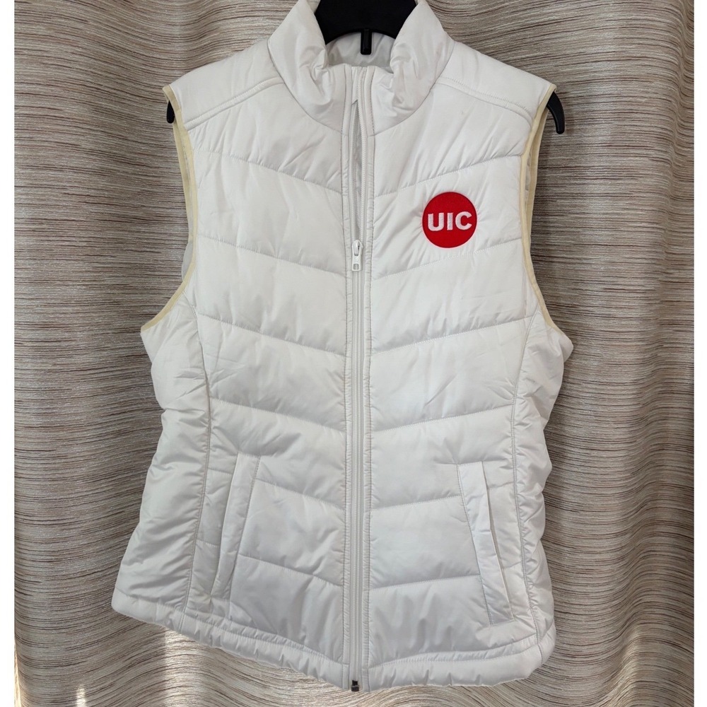 UIC University of Illinois Chicago Women White Quilted Puffer Vest Zip up Small